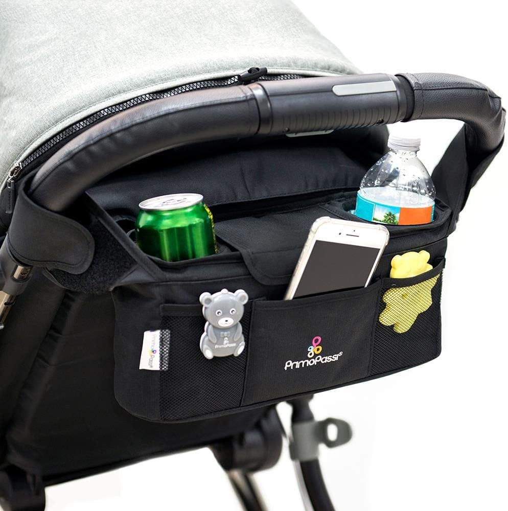 Stroller Organizer with Insulated Cup Holders – Fits Most Strollers and Includes Handlebar Organizer with Adjustable Straps, Multiple Storage Pockets for Bottles, Phone & Baby Essentials