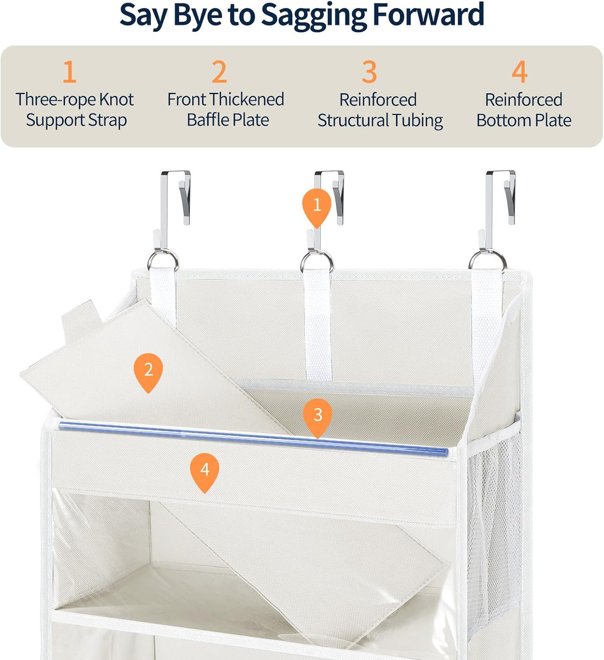 Over the Door Organizer 5 Tiers, Heavy Duty Hanging Storage with 5 Large Clear PVC Pockets and 10 Side Pockets, 56lbs Capacity for Closet Door Bathroom Bedroom Nursery Dorm Laundry Room, Grey
