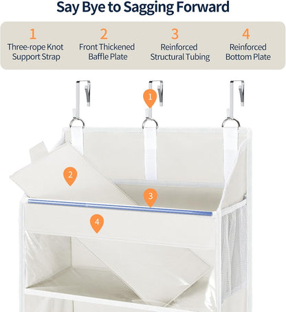 Over the Door Organizer 5 Tiers, Heavy Duty Hanging Storage with 5 Large Clear PVC Pockets and 10 Side Pockets, 56lbs Capacity for Closet Door Bathroom Bedroom Nursery Dorm Laundry Room, Grey