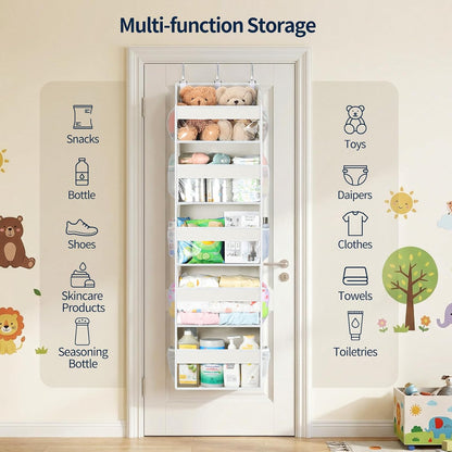 Over the Door Organizer 5 Tiers, Heavy Duty Hanging Storage with 5 Large Clear PVC Pockets and 10 Side Pockets, 56lbs Capacity for Closet Door Bathroom Bedroom Nursery Dorm Laundry Room, Grey