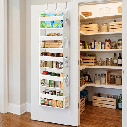Over the Door Organizer 5 Tiers, Heavy Duty Hanging Storage with 5 Large Clear PVC Pockets and 10 Side Pockets, 56lbs Capacity for Closet Door Bathroom Bedroom Nursery Dorm Laundry Room, Grey