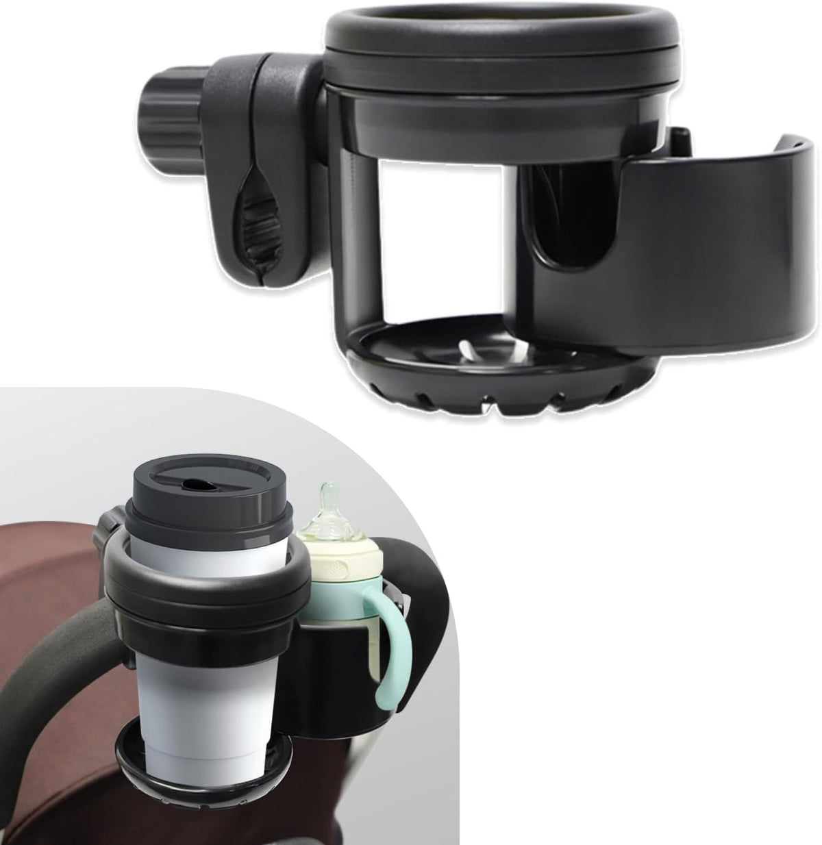 Cup and Phone Holder with 360 Rotating Clamp Compatible with YOYO Stroller - Fits Bottles, Coffee Cups, Smartphones (2-1, Regular)