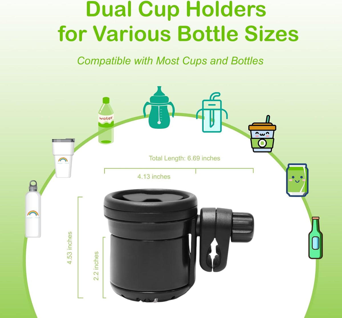 Cup and Phone Holder with 360 Rotating Clamp Compatible with YOYO Stroller - Fits Bottles, Coffee Cups, Smartphones (2-1, Regular)