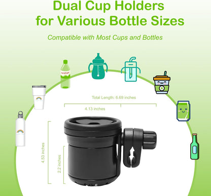 Cup and Phone Holder with 360 Rotating Clamp Compatible with YOYO Stroller - Fits Bottles, Coffee Cups, Smartphones (2-1, Regular)