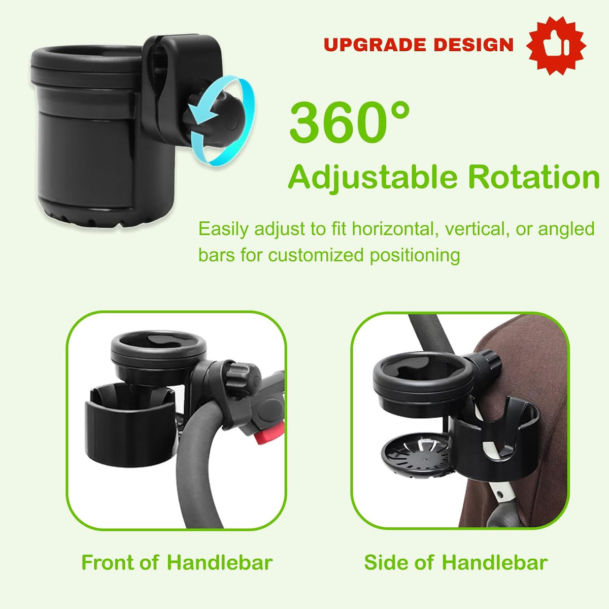 Cup and Phone Holder with 360 Rotating Clamp Compatible with YOYO Stroller - Fits Bottles, Coffee Cups, Smartphones (2-1, Regular)
