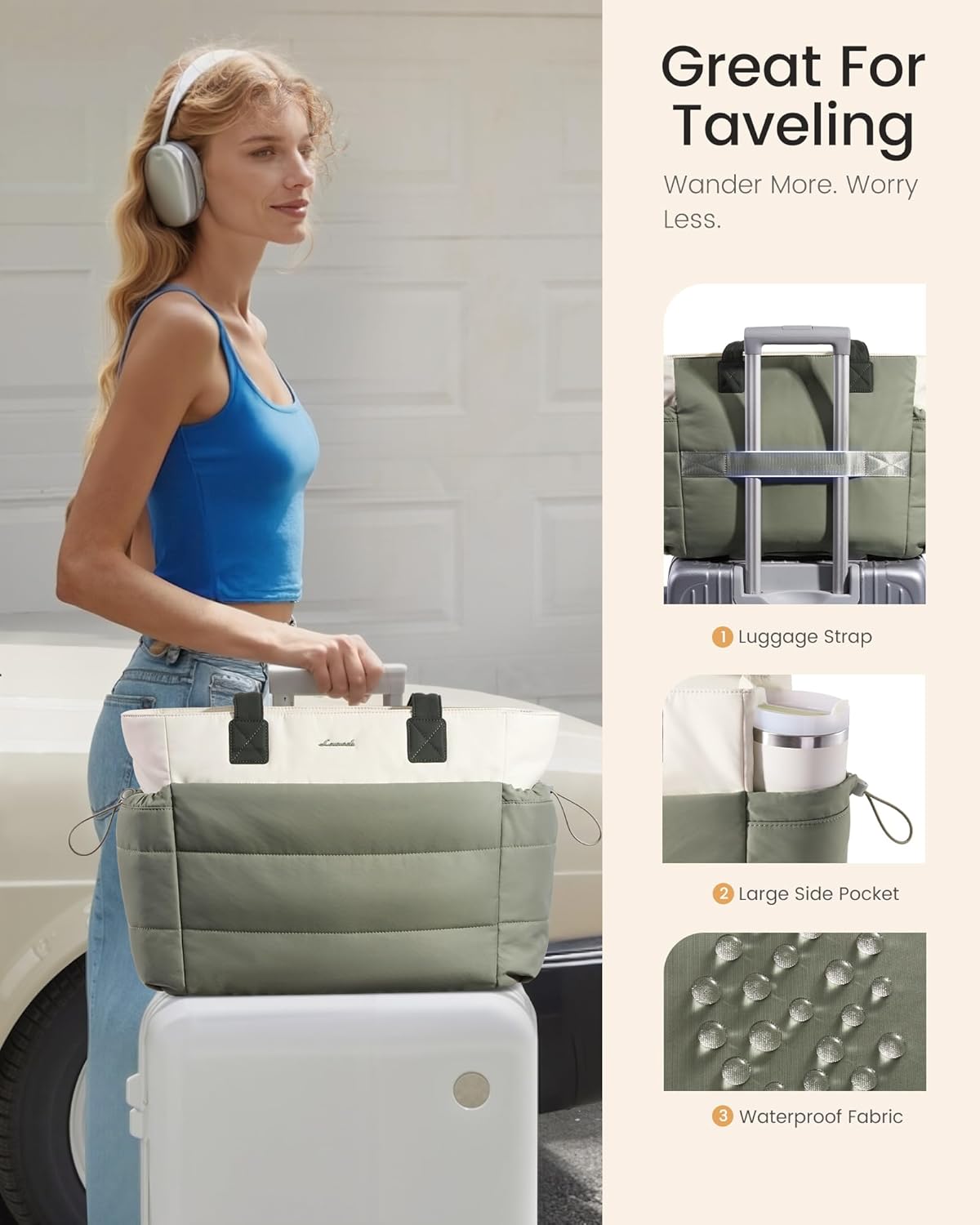 Tote Bag for Women with Giant Tumbler Holder Pocket, Puffer Work Travel Laptop Handbag with Zipper for Nurse Teacher
