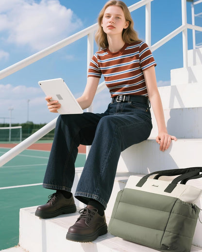 Tote Bag for Women with Giant Tumbler Holder Pocket, Puffer Work Travel Laptop Handbag with Zipper for Nurse Teacher