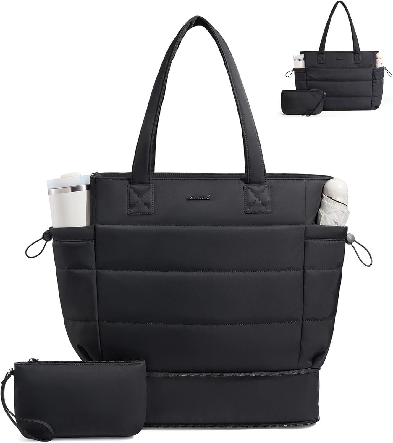 Tote Bag for Women with Giant Tumbler Holder Pocket, Puffer Work Travel Laptop Handbag with Zipper for Nurse Teacher
