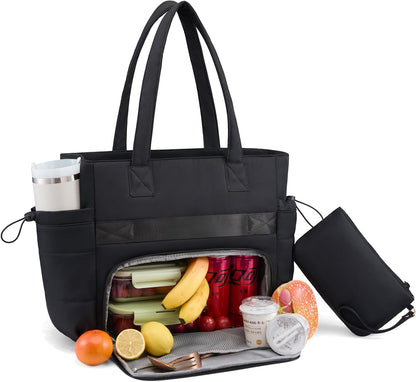 Tote Bag for Women with Giant Tumbler Holder Pocket, Puffer Work Travel Laptop Handbag with Zipper for Nurse Teacher