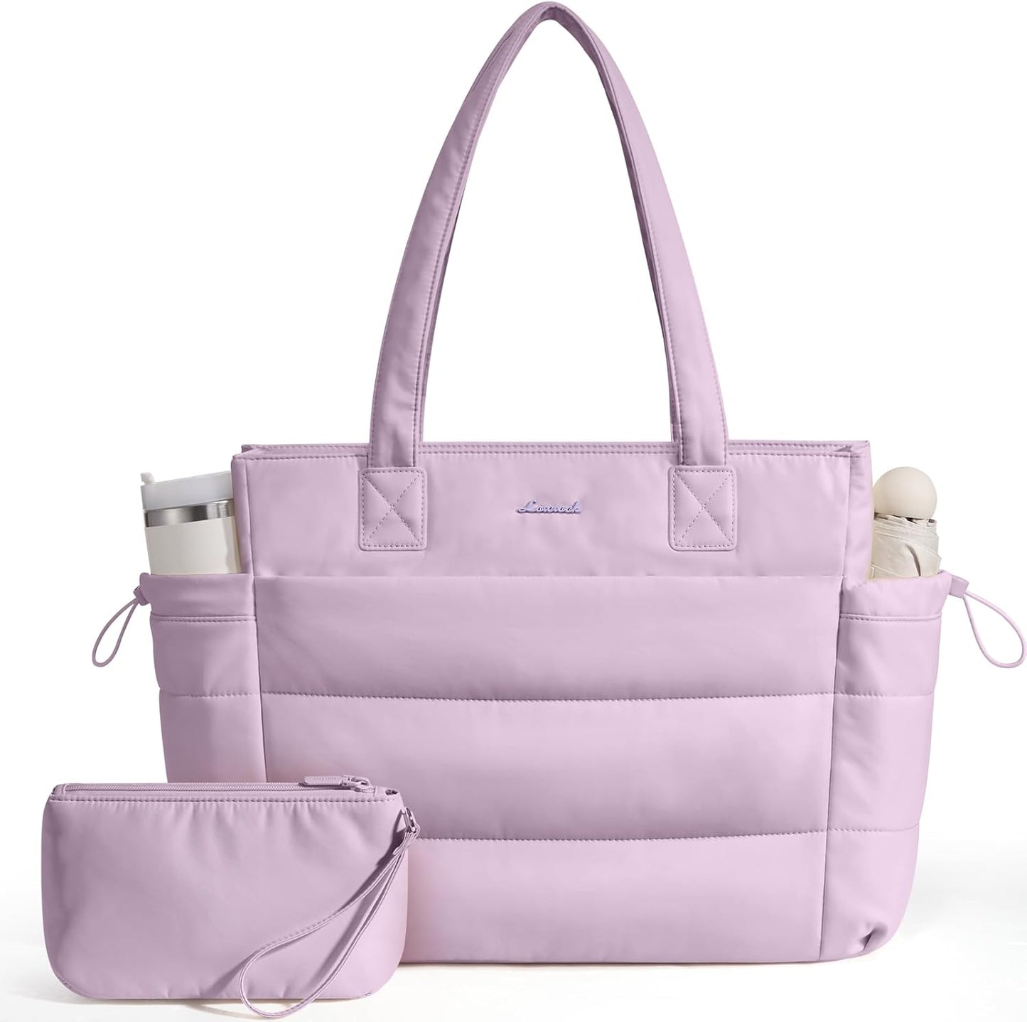 Tote Bag for Women with Giant Tumbler Holder Pocket, Puffer Work Travel Laptop Handbag with Zipper for Nurse Teacher