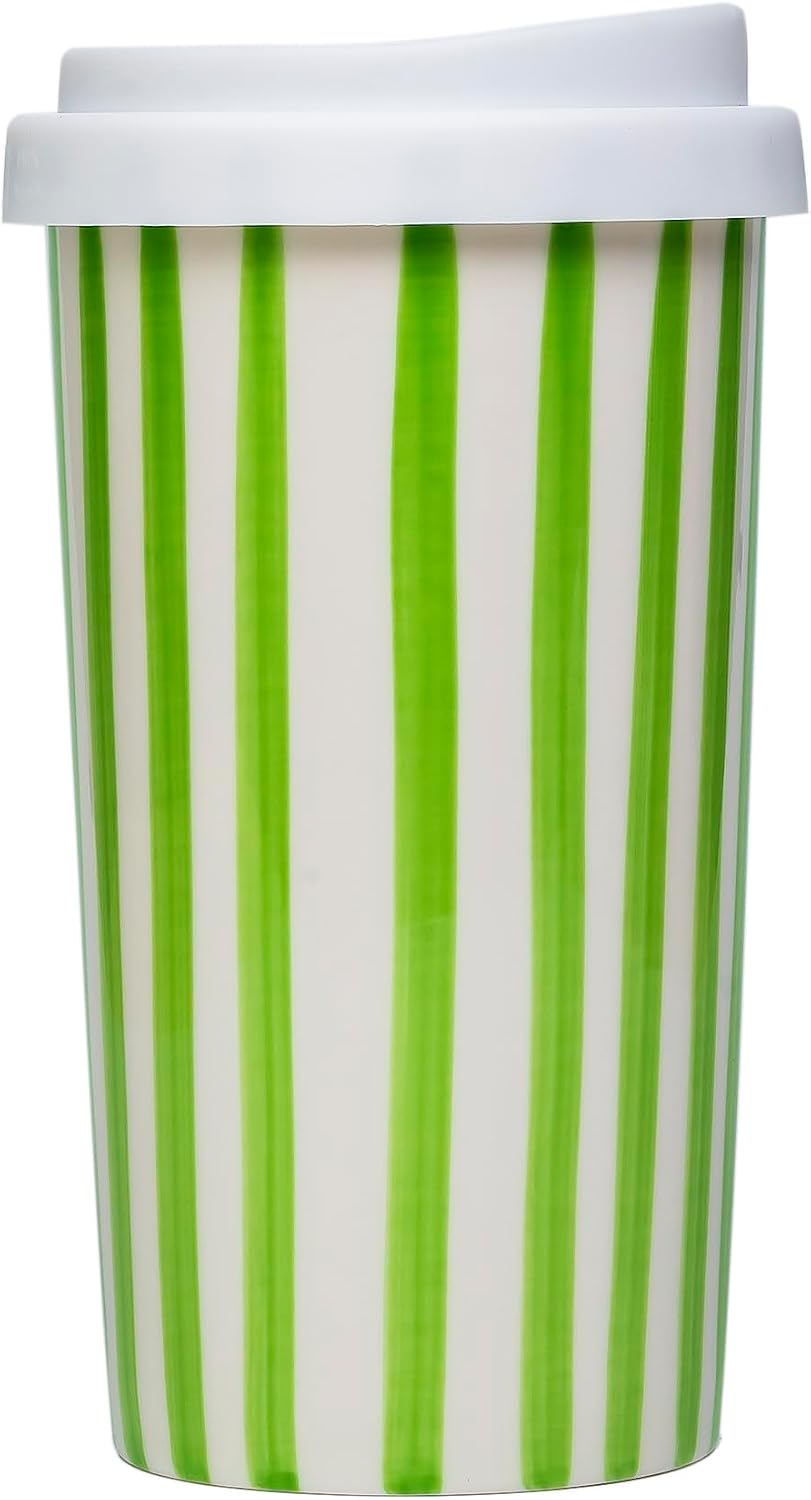 Ceramic Travel Mug with Lid (12 oz) – Cute Aesthetic Coffee Cup for Women & Men, Microwave & Dishwasher Safe, Spill-Resistant To Go Tumbler, Fits Car Cup Holder (Blue)