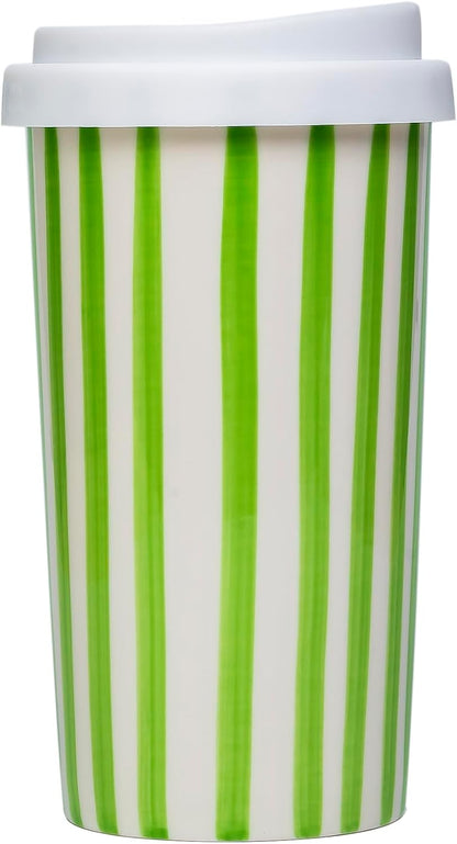 Ceramic Travel Mug with Lid (12 oz) – Cute Aesthetic Coffee Cup for Women & Men, Microwave & Dishwasher Safe, Spill-Resistant To Go Tumbler, Fits Car Cup Holder (Blue)