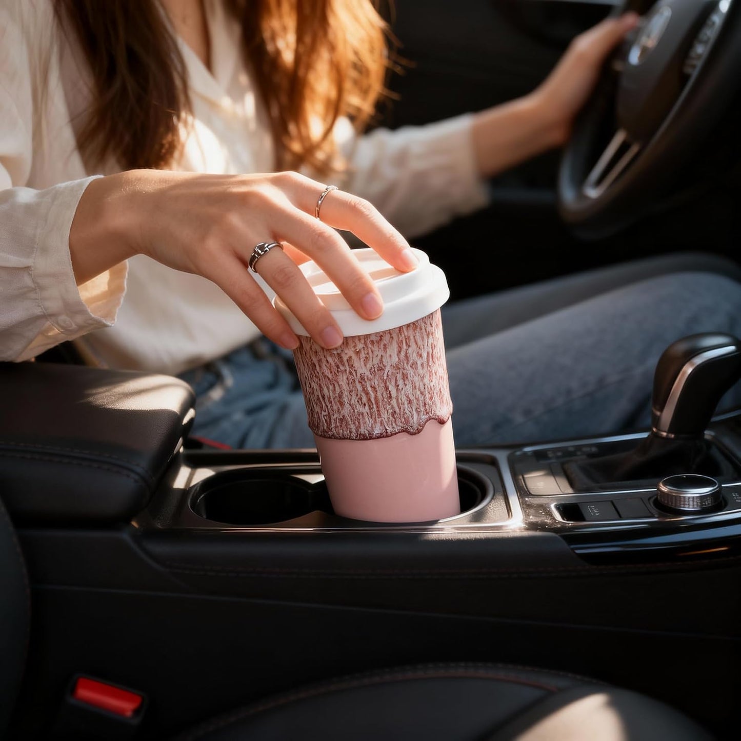 Ceramic Travel Mug with Lid (12 oz) – Cute Aesthetic Coffee Cup for Women & Men, Microwave & Dishwasher Safe, Spill-Resistant To Go Tumbler, Fits Car Cup Holder (Blue)