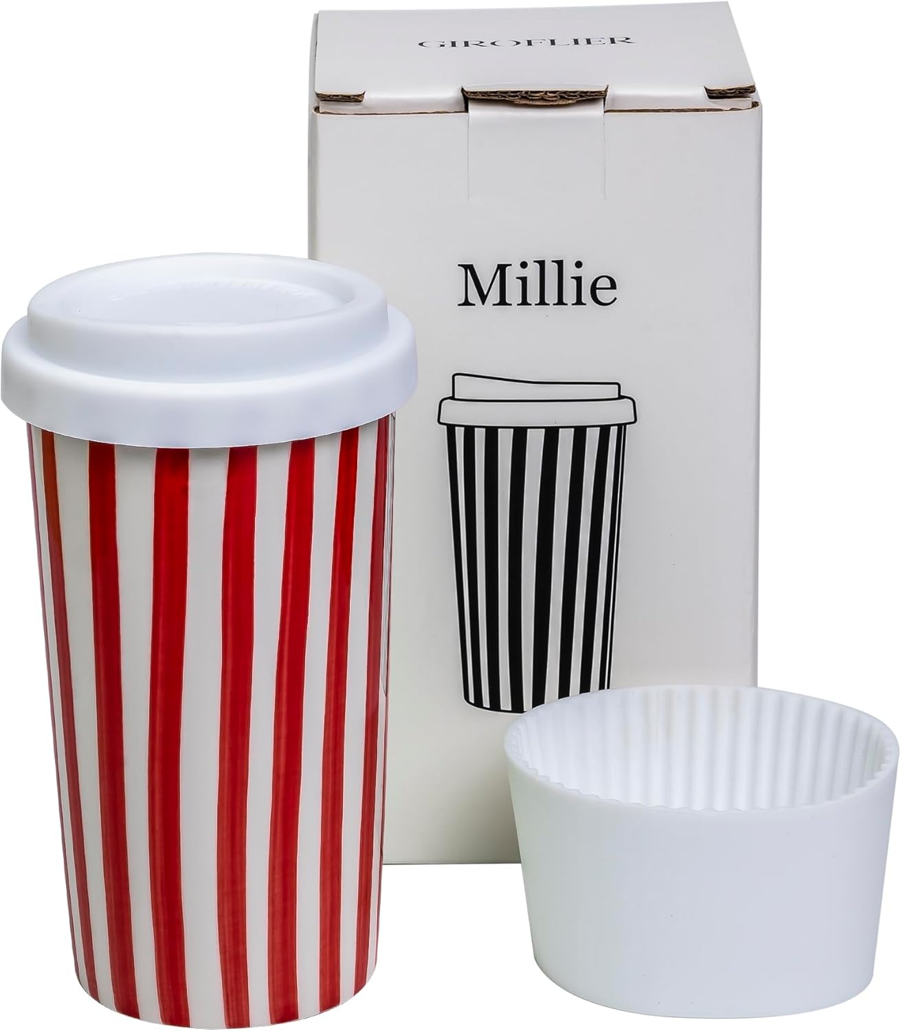 Ceramic Travel Mug with Lid (12 oz) – Cute Aesthetic Coffee Cup for Women & Men, Microwave & Dishwasher Safe, Spill-Resistant To Go Tumbler, Fits Car Cup Holder (Blue)