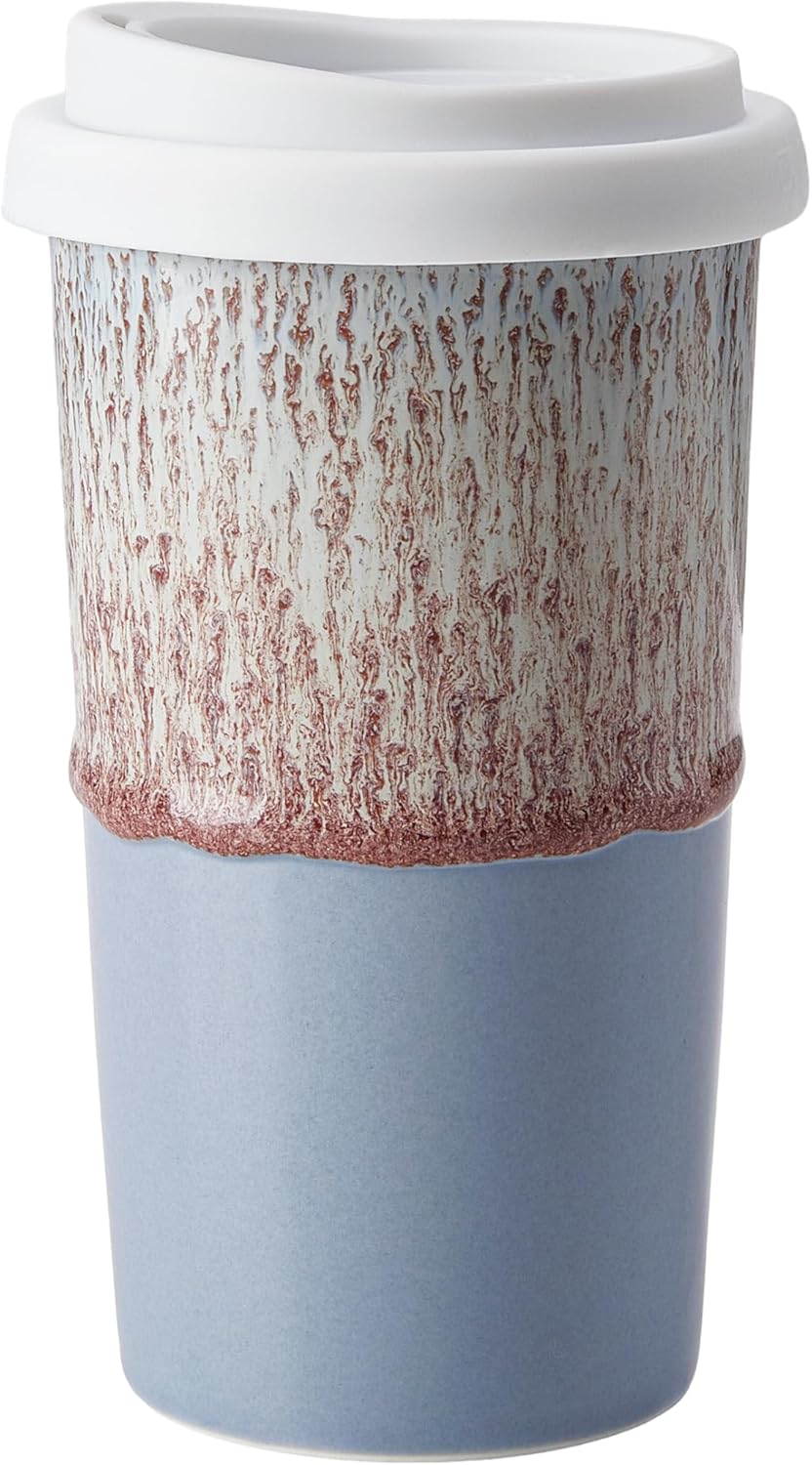 Ceramic Travel Mug with Lid (12 oz) – Cute Aesthetic Coffee Cup for Women & Men, Microwave & Dishwasher Safe, Spill-Resistant To Go Tumbler, Fits Car Cup Holder (Blue)