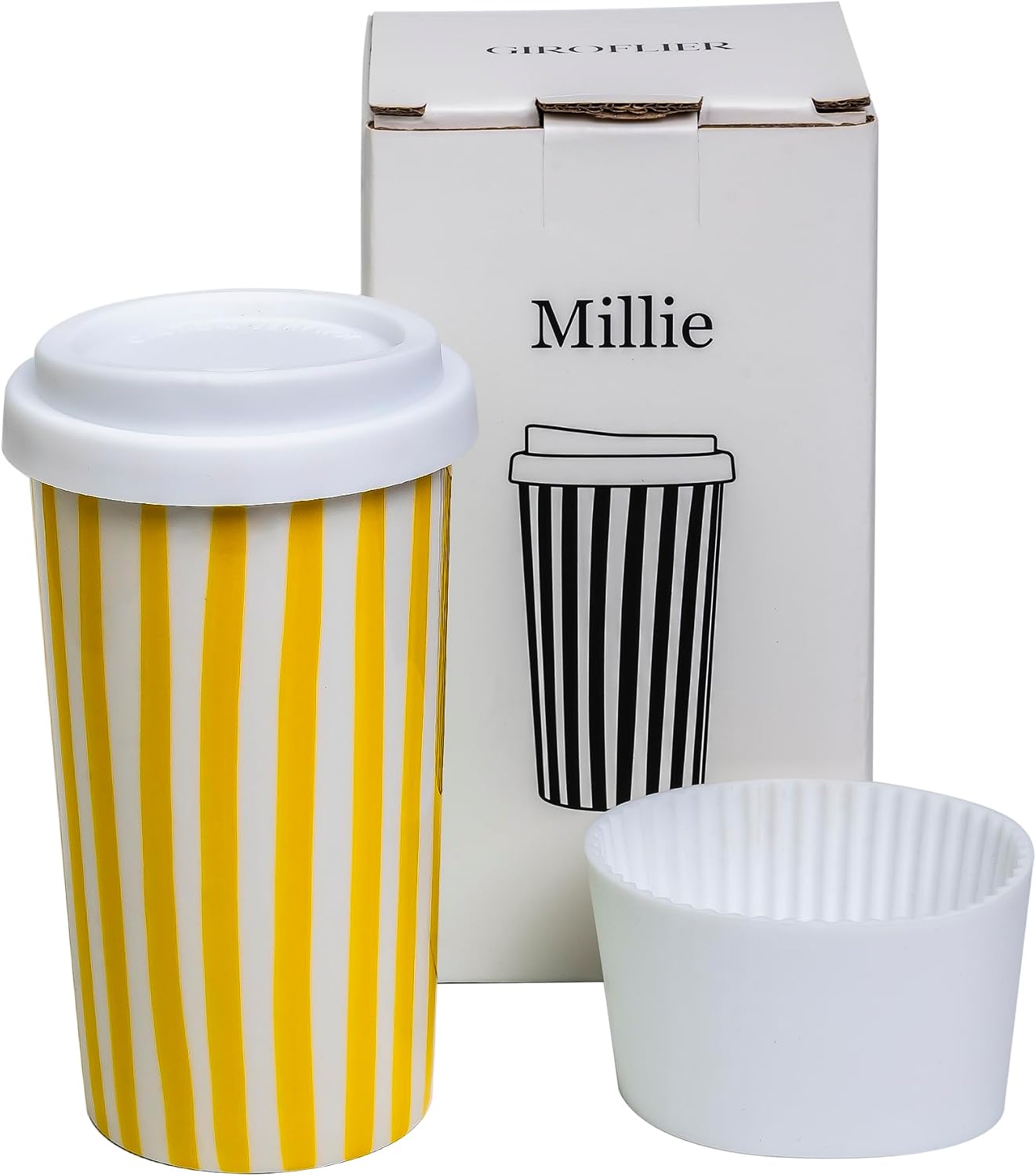 Ceramic Travel Mug with Lid (12 oz) – Cute Aesthetic Coffee Cup for Women & Men, Microwave & Dishwasher Safe, Spill-Resistant To Go Tumbler, Fits Car Cup Holder (Blue)