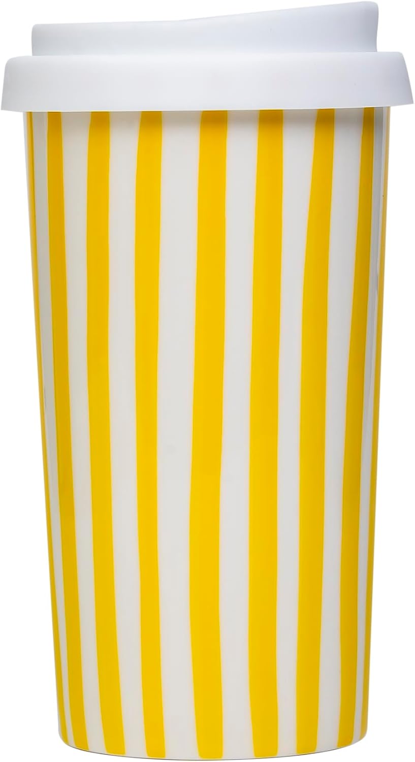 Ceramic Travel Mug with Lid (12 oz) – Cute Aesthetic Coffee Cup for Women & Men, Microwave & Dishwasher Safe, Spill-Resistant To Go Tumbler, Fits Car Cup Holder (Blue)