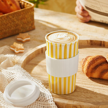 Ceramic Travel Mug with Lid (12 oz) – Cute Aesthetic Coffee Cup for Women & Men, Microwave & Dishwasher Safe, Spill-Resistant To Go Tumbler, Fits Car Cup Holder (Blue)