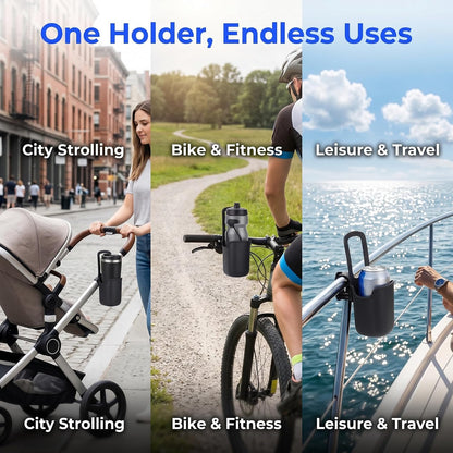 Universal Cup Holder with Phone Holder for Stroller Wheelchair Bike-Black
