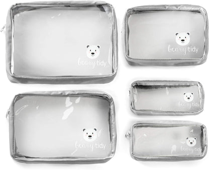 5 Piece Diaper Bag Organizer Pouch Set, Clear with Zippers and Nestable