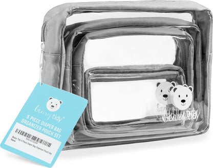 5 Piece Diaper Bag Organizer Pouch Set, Clear with Zippers and Nestable