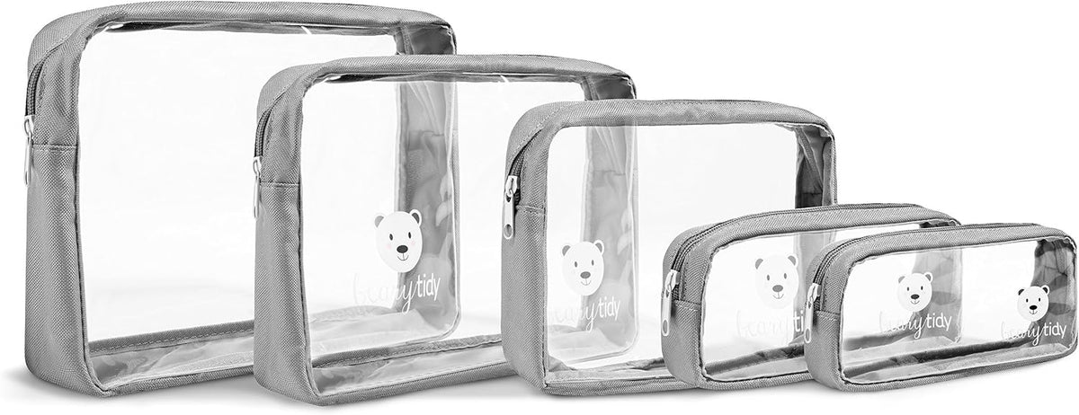 5 Piece Diaper Bag Organizer Pouch Set, Clear with Zippers and Nestable