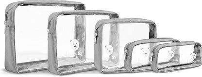 5 Piece Diaper Bag Organizer Pouch Set, Clear with Zippers and Nestable