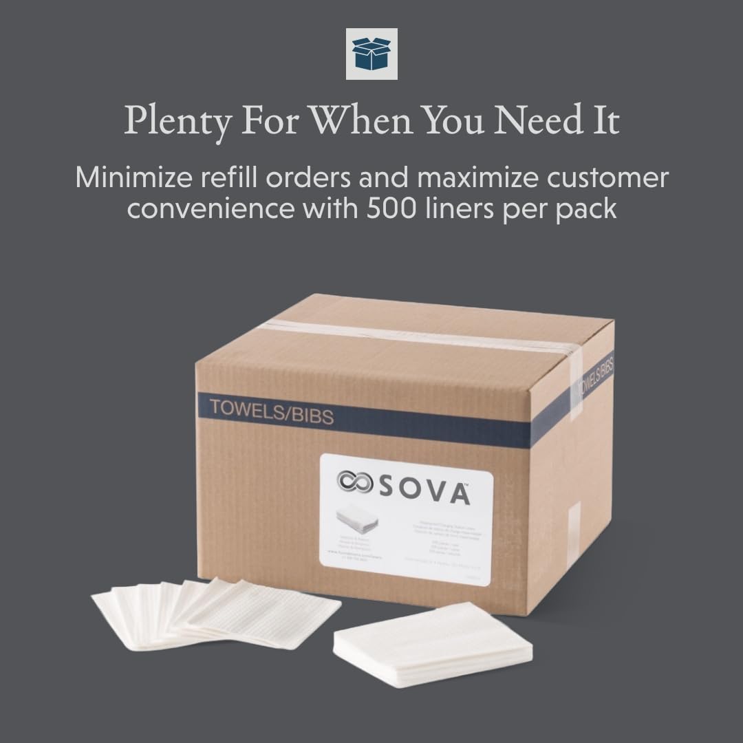 Sova Disposable Changing Station Liners, 2-Ply Waterproof, White (500 Pack)