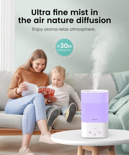 Humidifiers for Bedroom Home, 3.5L Top Fill Air Cool Mist Humidifiers for Baby Large Room Indoor Plants Nursery, Night Light, White
