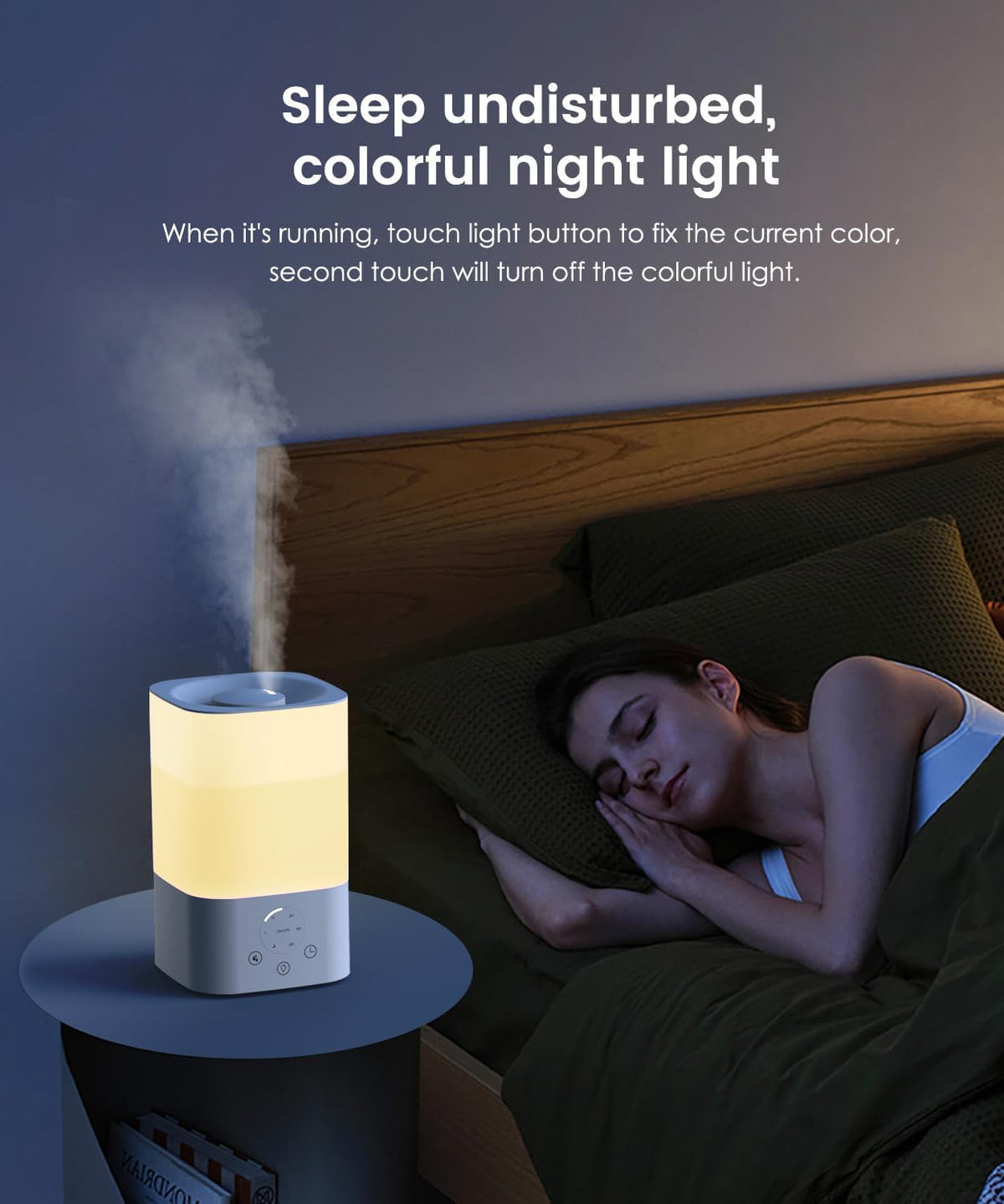 Humidifiers for Bedroom Home, 3.5L Top Fill Air Cool Mist Humidifiers for Baby Large Room Indoor Plants Nursery, Night Light, White