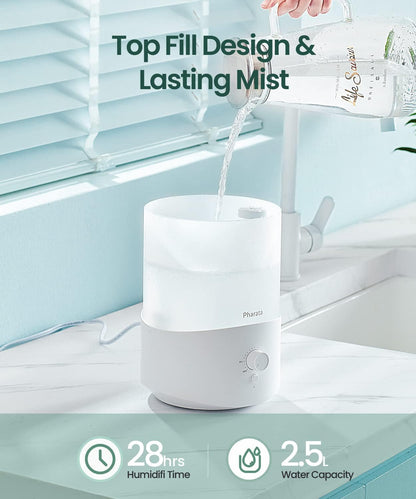 Humidifiers for Bedroom Home, 3.5L Top Fill Air Cool Mist Humidifiers for Baby Large Room Indoor Plants Nursery, Night Light, White