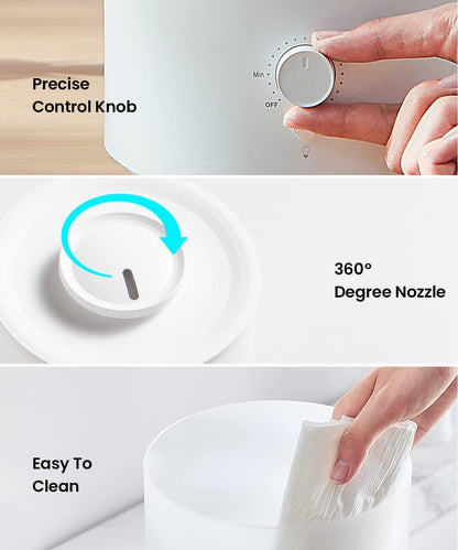 Humidifiers for Bedroom Home, 3.5L Top Fill Air Cool Mist Humidifiers for Baby Large Room Indoor Plants Nursery, Night Light, White