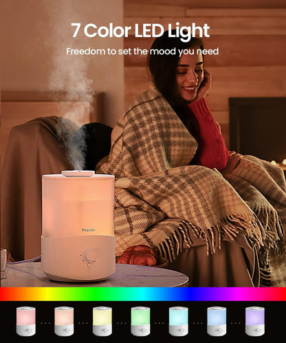 Humidifiers for Bedroom Home, 3.5L Top Fill Air Cool Mist Humidifiers for Baby Large Room Indoor Plants Nursery, Night Light, White