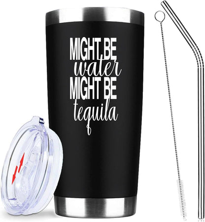 20oz Rose Gold Might Be Water Might Be Whiskey Stainless Steel Mug with Lid | Double Wall Insulated Tumbler, Minimalist Funny Design, Gift for Mom Friends Coworkers, Fits Bachelor Bachelorette Gift