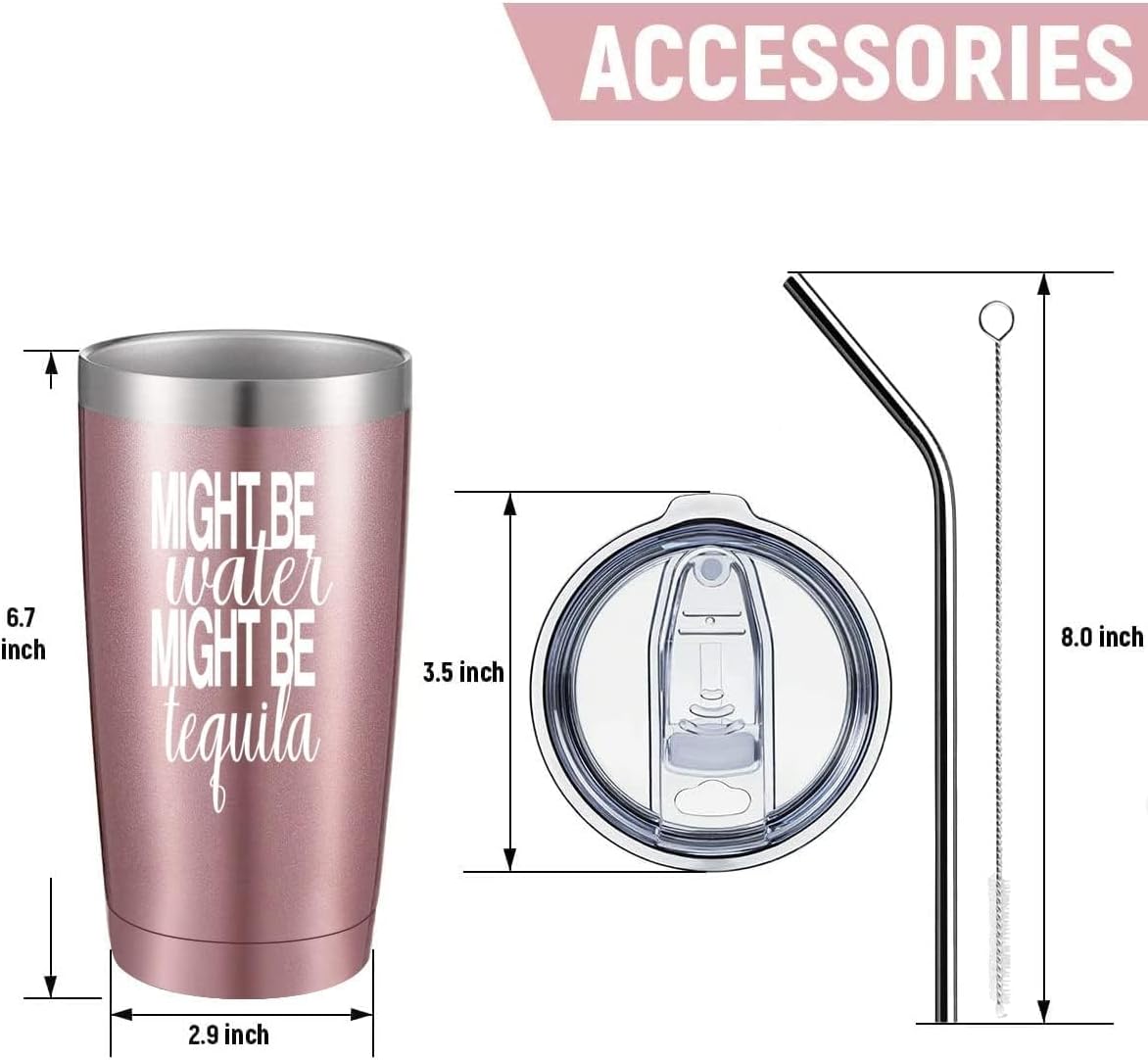 20oz Rose Gold Might Be Water Might Be Whiskey Stainless Steel Mug with Lid | Double Wall Insulated Tumbler, Minimalist Funny Design, Gift for Mom Friends Coworkers, Fits Bachelor Bachelorette Gift