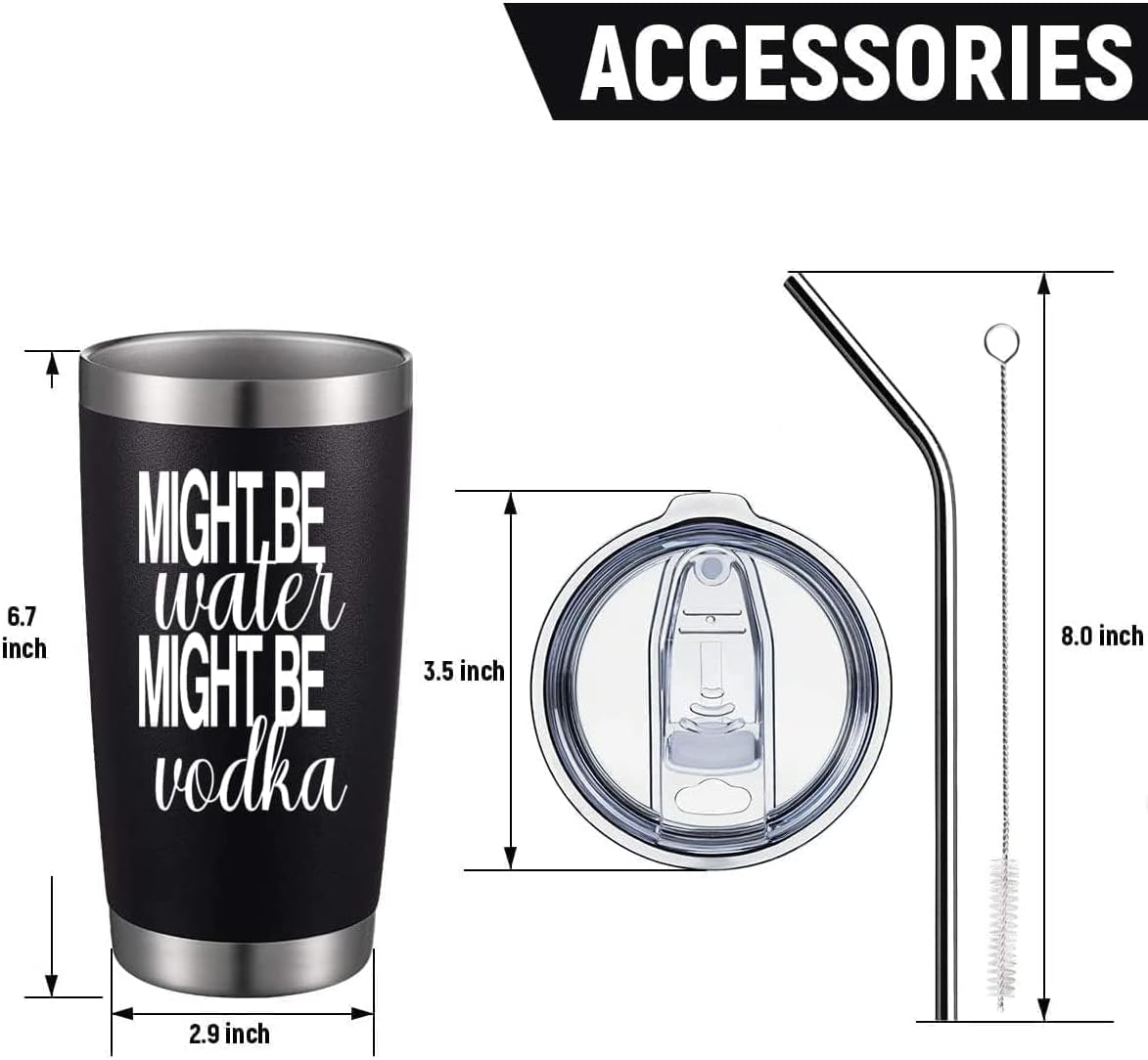 20oz Rose Gold Might Be Water Might Be Whiskey Stainless Steel Mug with Lid | Double Wall Insulated Tumbler, Minimalist Funny Design, Gift for Mom Friends Coworkers, Fits Bachelor Bachelorette Gift