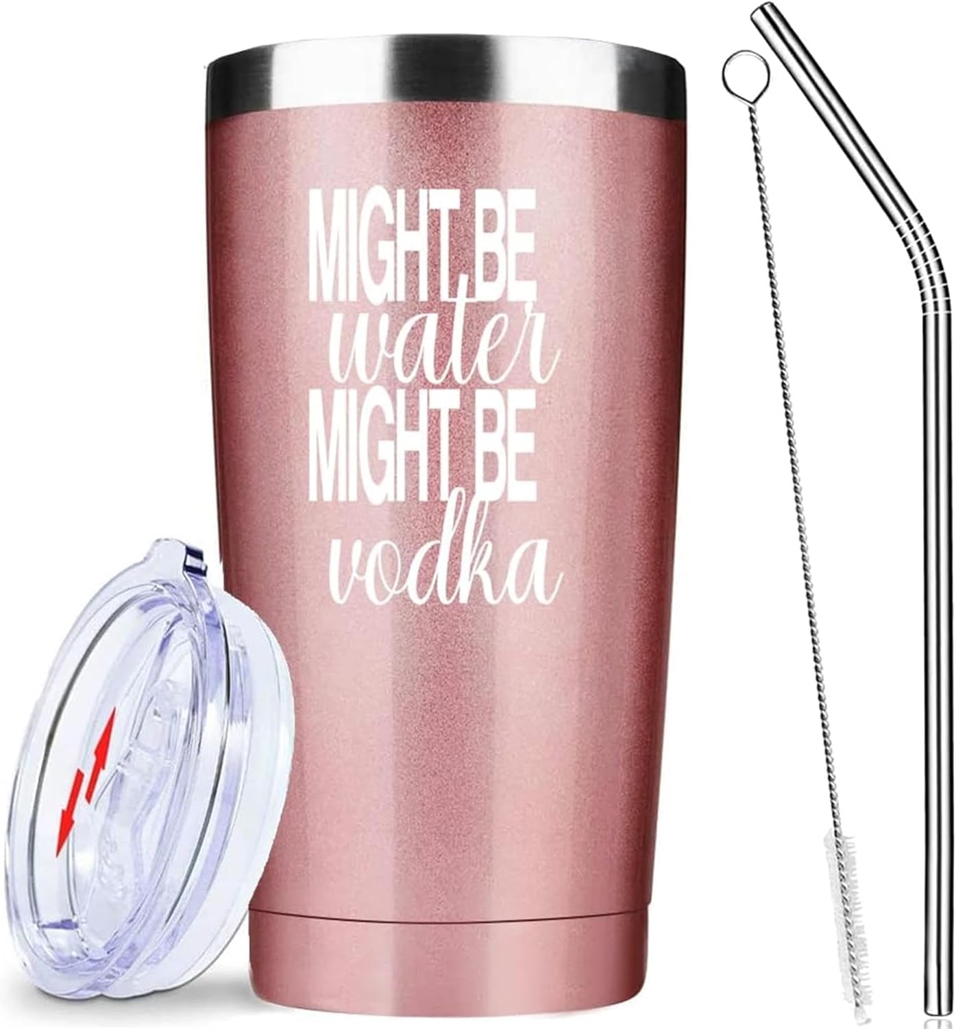 20oz Rose Gold Might Be Water Might Be Whiskey Stainless Steel Mug with Lid | Double Wall Insulated Tumbler, Minimalist Funny Design, Gift for Mom Friends Coworkers, Fits Bachelor Bachelorette Gift