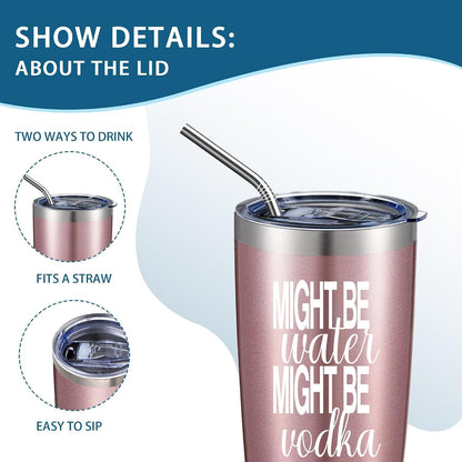 20oz Rose Gold Might Be Water Might Be Whiskey Stainless Steel Mug with Lid | Double Wall Insulated Tumbler, Minimalist Funny Design, Gift for Mom Friends Coworkers, Fits Bachelor Bachelorette Gift