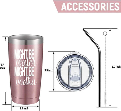 20oz Rose Gold Might Be Water Might Be Whiskey Stainless Steel Mug with Lid | Double Wall Insulated Tumbler, Minimalist Funny Design, Gift for Mom Friends Coworkers, Fits Bachelor Bachelorette Gift