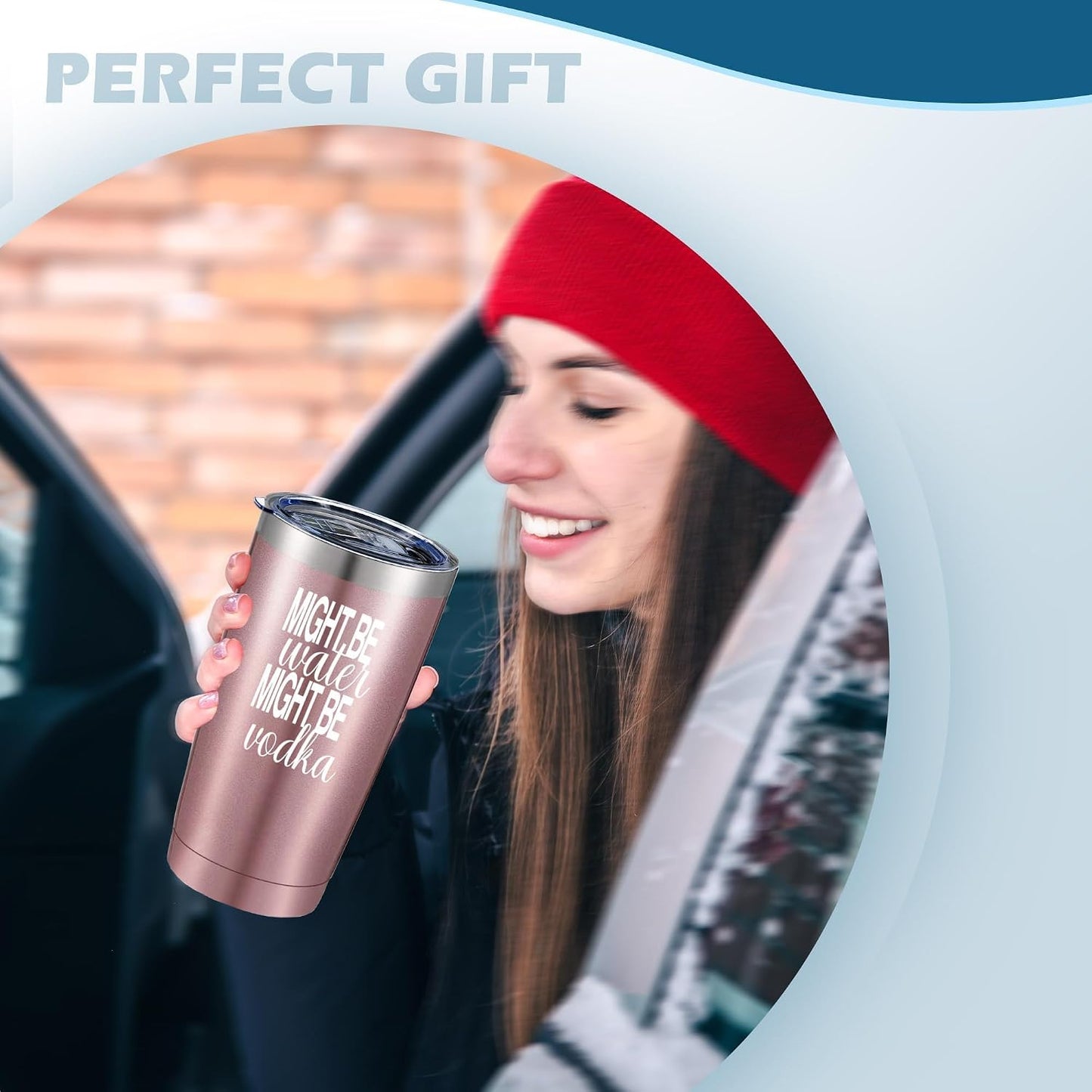20oz Rose Gold Might Be Water Might Be Whiskey Stainless Steel Mug with Lid | Double Wall Insulated Tumbler, Minimalist Funny Design, Gift for Mom Friends Coworkers, Fits Bachelor Bachelorette Gift