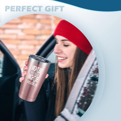 20oz Rose Gold Might Be Water Might Be Whiskey Stainless Steel Mug with Lid | Double Wall Insulated Tumbler, Minimalist Funny Design, Gift for Mom Friends Coworkers, Fits Bachelor Bachelorette Gift