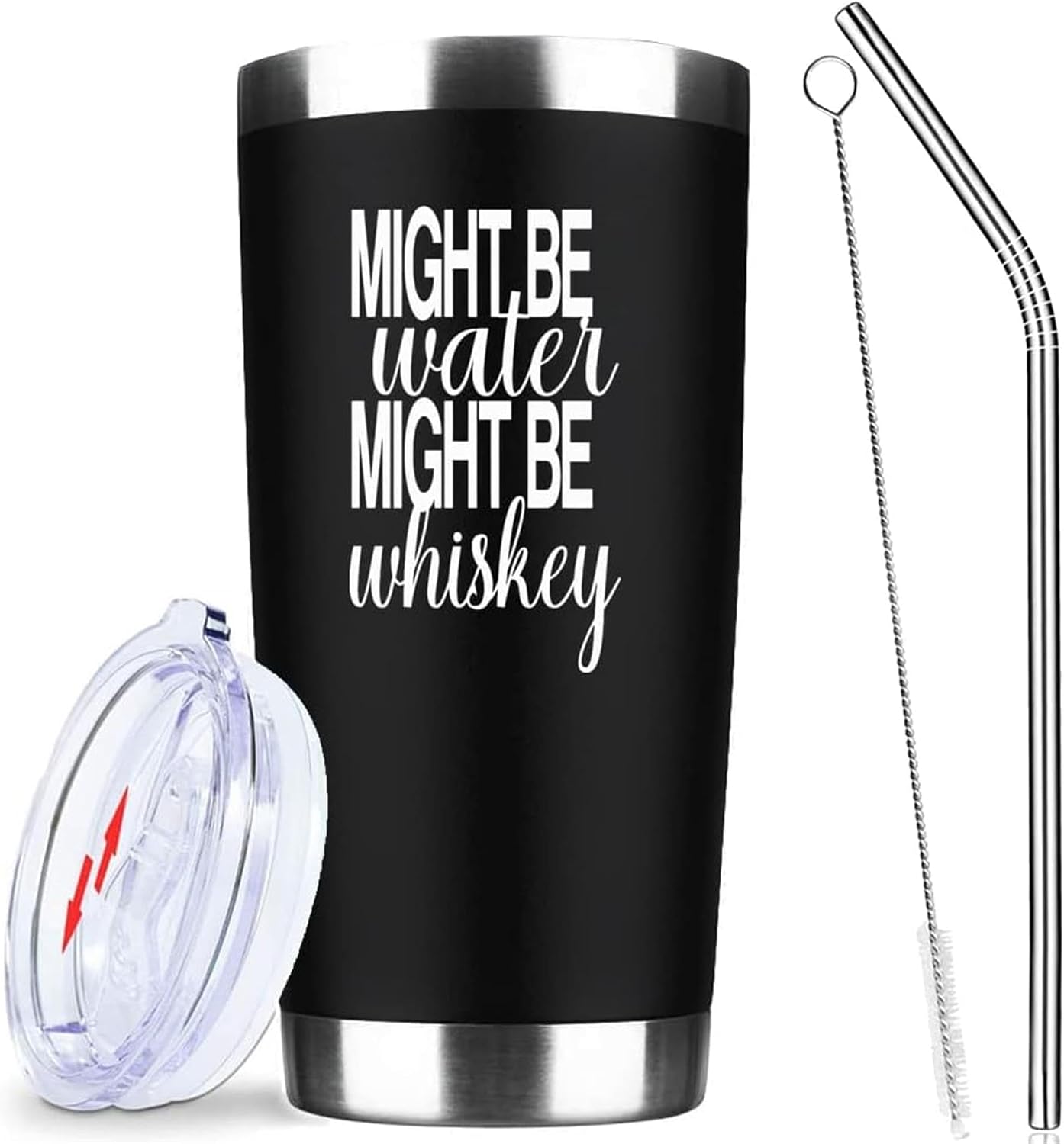 20oz Rose Gold Might Be Water Might Be Whiskey Stainless Steel Mug with Lid | Double Wall Insulated Tumbler, Minimalist Funny Design, Gift for Mom Friends Coworkers, Fits Bachelor Bachelorette Gift