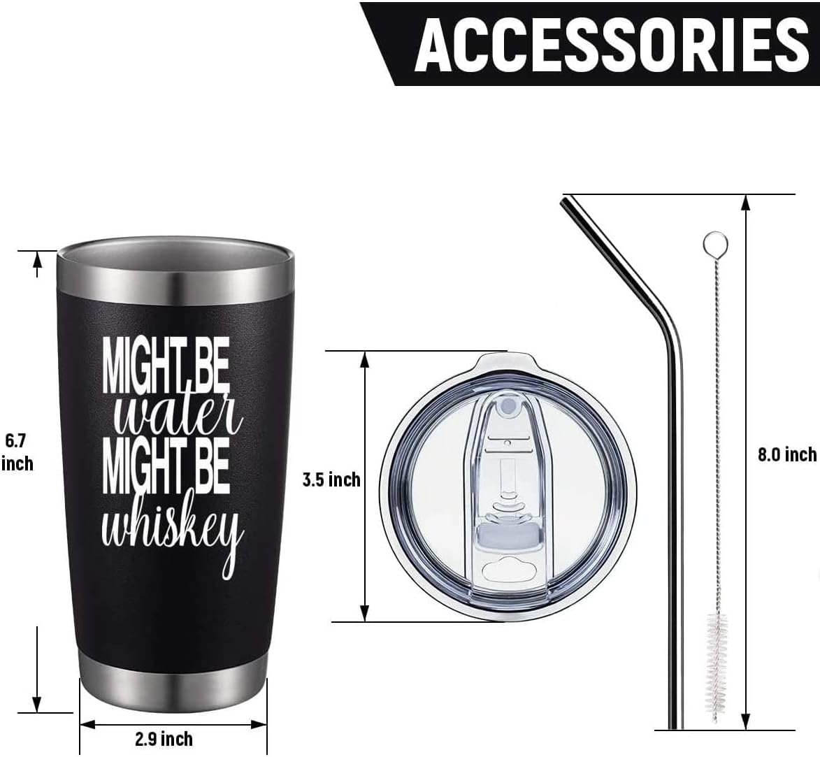 20oz Rose Gold Might Be Water Might Be Whiskey Stainless Steel Mug with Lid | Double Wall Insulated Tumbler, Minimalist Funny Design, Gift for Mom Friends Coworkers, Fits Bachelor Bachelorette Gift