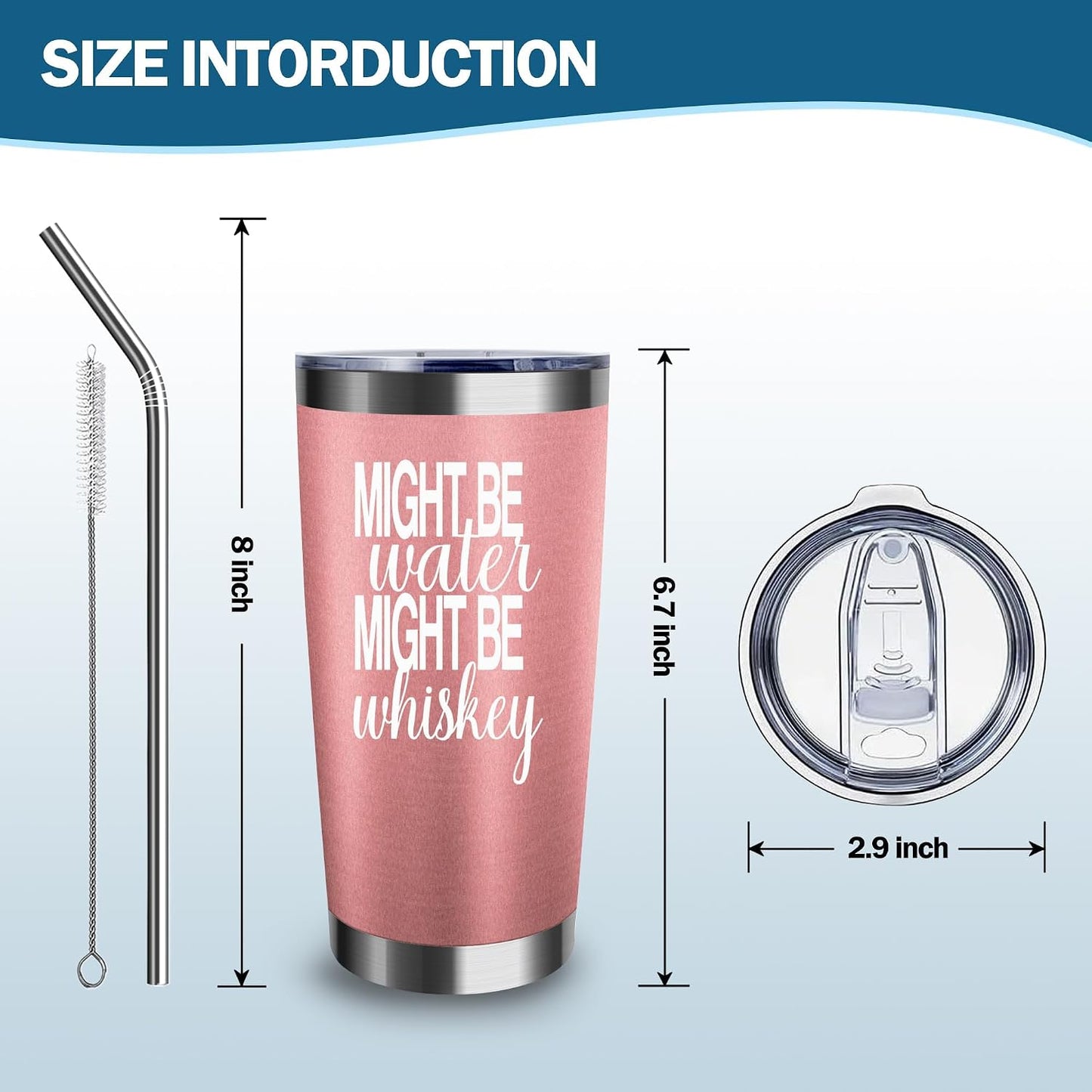 20oz Rose Gold Might Be Water Might Be Whiskey Stainless Steel Mug with Lid | Double Wall Insulated Tumbler, Minimalist Funny Design, Gift for Mom Friends Coworkers, Fits Bachelor Bachelorette Gift