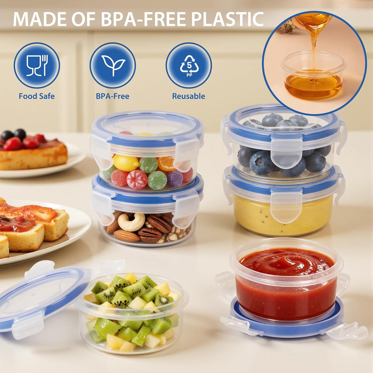 2.7 oz Salad Dressing Container to Go with Leakproof Lids, 6 Pack