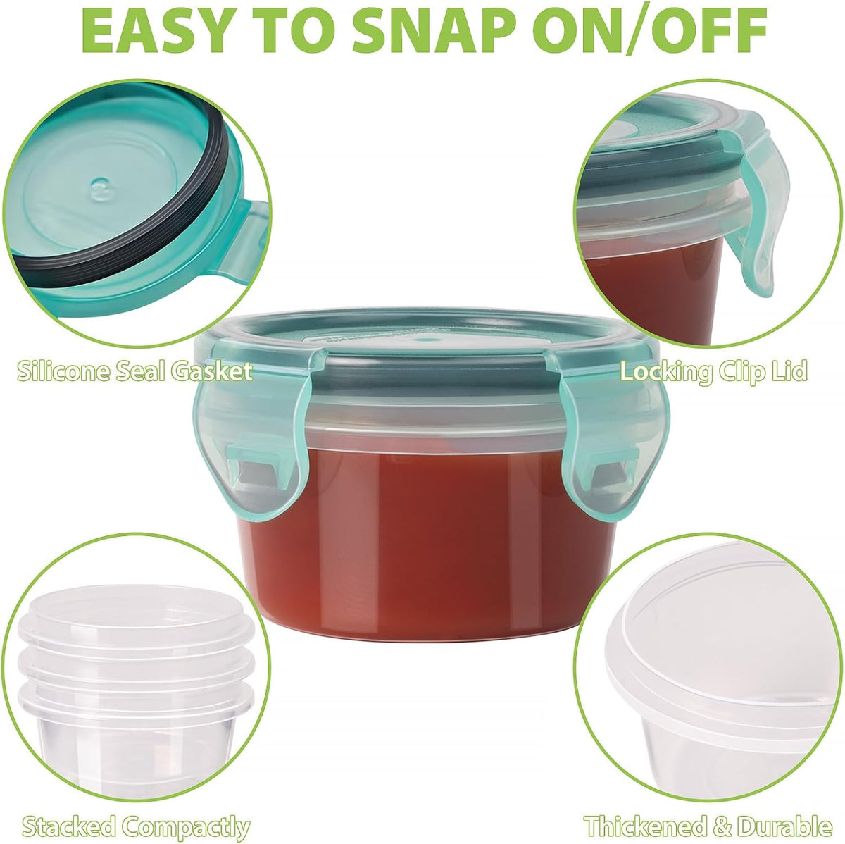 2.7 oz Salad Dressing Container to Go with Leakproof Lids, 6 Pack