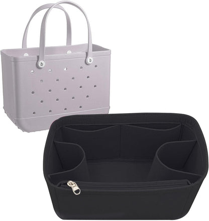 Felt Tote Organizer Insert for Rubber Beach Bag, Bag Divider Pouch Accessories, ONLY Insert Included (Bag Not Included) - 3018 Black-L