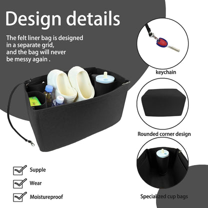 Felt Tote Organizer Insert for Rubber Beach Bag, Bag Divider Pouch Accessories, ONLY Insert Included (Bag Not Included) - 3018 Black-L