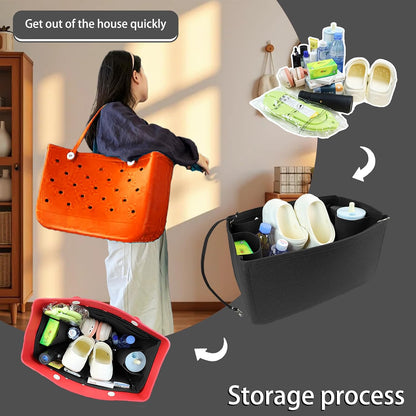 Felt Tote Organizer Insert for Rubber Beach Bag, Bag Divider Pouch Accessories, ONLY Insert Included (Bag Not Included) - 3018 Black-L