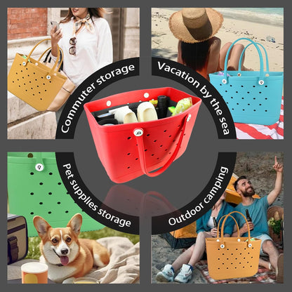 Felt Tote Organizer Insert for Rubber Beach Bag, Bag Divider Pouch Accessories, ONLY Insert Included (Bag Not Included) - 3018 Black-L